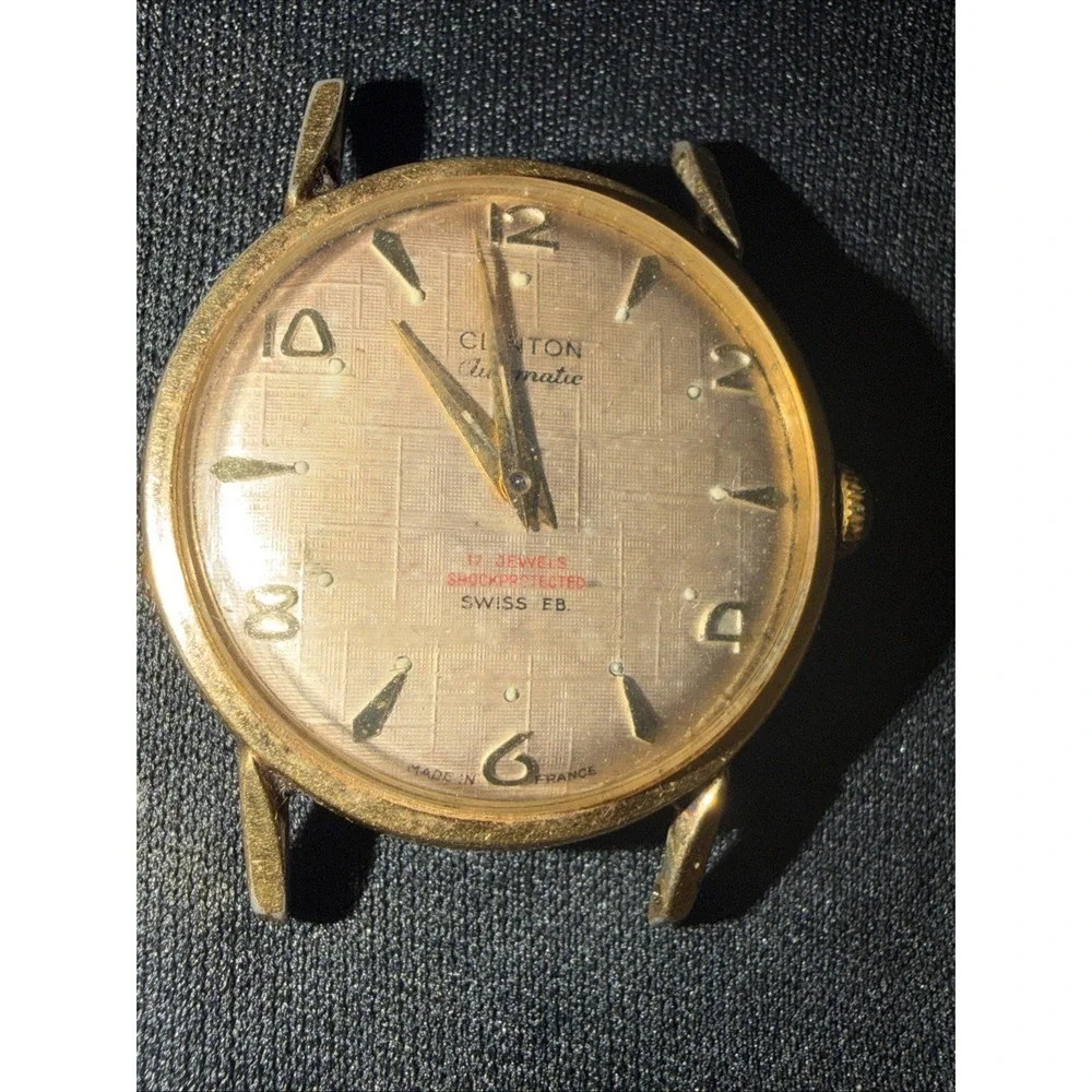 Vintage Clintonmatic 17J Automatic Men's Watch Linen Dial Swiss EB Parts/Repair